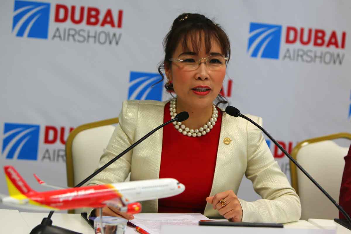  This file photo shows Nguyen Thi Phuong Thao, President and CEO of Vietnamese airline carrier Vietjet, speaking during a press conference in Dubai-AFP Photo