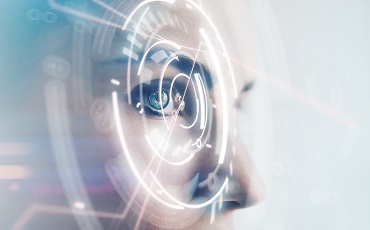 woman face with eye looking through a white circle