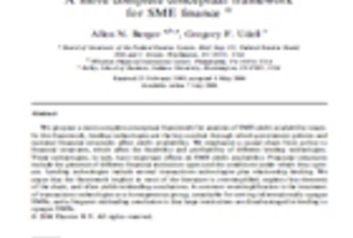 A more complete conceptual framework for SME finance A more complete conceptual framework for SME finance